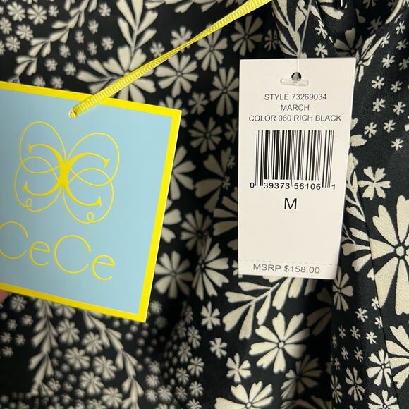 CeCe Black White Floral Print Wide Leg Sleeveless Jumpsuit Size M - Picture 11 of 11